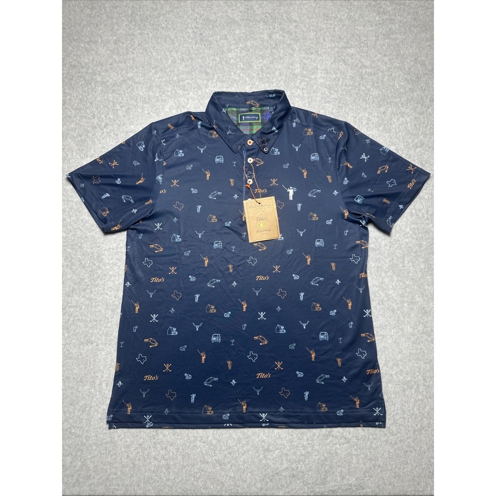 William Murray Golf Polo Navy Tito's Vodka Golf Texas Cocktail Print Men's Large